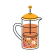 Aromatic Tea Brewing with Hot Drink in Glass Teapot or French Press Vector Illustration
