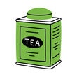 Green Metal Tea Box with Loose Leaf Inside Vector Illustration