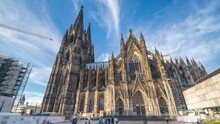 Cologne Cathedral (dom)time Lapse Hyperlapse Video In 4k,cologne Germany City Main Square In Old Town In Front Church Cologne Dome.