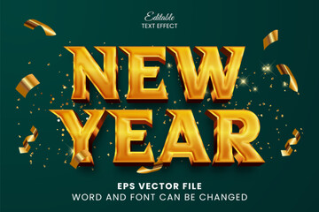 Poster - New year luxury golden 3d editable vector text effect. Text style with golden confetti