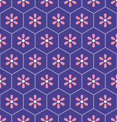 Wall Mural - Japanese Cute Flower Hexagon Vector Seamless Pattern