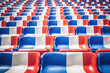 Stadium seats with flag of France. Concept of the Olympic Games in 2024