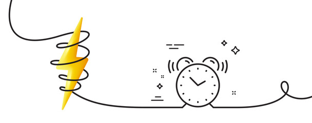 Wall Mural - Alarm clock line icon. Continuous one line with curl. Time sign. Watch symbol. Alarm clock single outline ribbon. Loop curve with energy. Vector