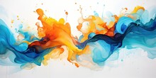 Abstract Colorful Blue Orange Complementary Color Art Painting Illustration Texture - Watercolor Swirl Waves Liquid Splashes