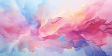 Abstract Watercolor Paint Background Illustration - Soft Pastel Pink Blue Color And Golden Lines, With Liquid Fluid Marbled Paper Texture Banner Texture