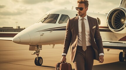 bussines man in front of airplane