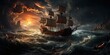Pirate ship in a ferocious sea battle