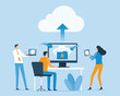 © apinan - business technology online backup storage and  cloud computing service concept  with business people team working  transfer data to cloud backup concept