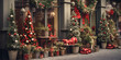 Beautiful holiday windows decorated for christmas at  very mauve-y Christmas Christmas Store Digital Backdrop A Winter Wonderland in Mauve Storefront Decor for Christmas Ai Generative


