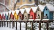 Delight in the winter wonderland of avian real estate with beautiful, multi-colored birdhouses. These cozy nests offer birds a warm and inviting place to call home during the chilly months.