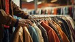 © Putra - man browses through an array of retro jackets in a thrift store