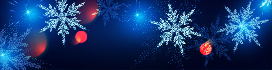 Wall Mural - merry christmas and happy new year design with snowflakes and lights. shining winter background.