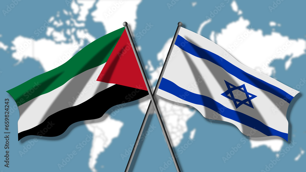 Israel against Palestine, the flags of the two countries with the ...