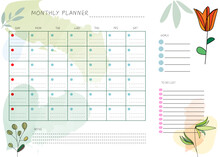 Flower Hand Drawn Clean Design Monthly Plan And Calendar Template