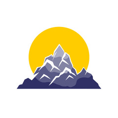 Wall Mural - sun behind the mountains. cartoon sunrise behind the mountains.