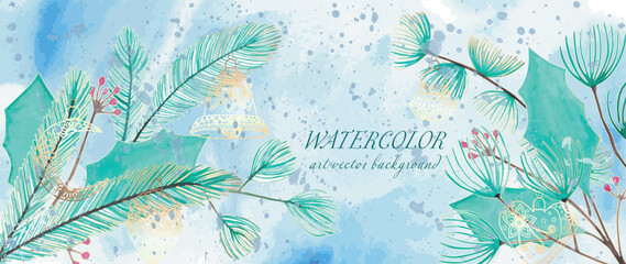 Wall Mural - Modern creative design, winter watercolor background texture. Vector illustration. 