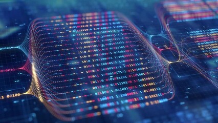 Big data technology and data science abstract background. Data scientist querying. Analysing and visualizing artificial intelligence on virtual screen. AI Data flow concept. Finance neural network ML.