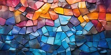 Abstract Bold Colors Colorful Mosaic Stone Wall Or Floor Texture Stained Pattern Background Banner