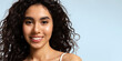 Close up happy young woman with natural beauty,  clean skin and beautiful curly hair