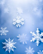 Kartka świąteczna, niebieskie tło zimowe ze śniegiem, z miejscem na tekst