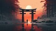 Torii gate, japanese torii gate, Torii Forest Background, Concept Art, generative ai