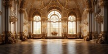 A Classic Extravagant European Style Palace Room With Gold Decorations. Wide Format