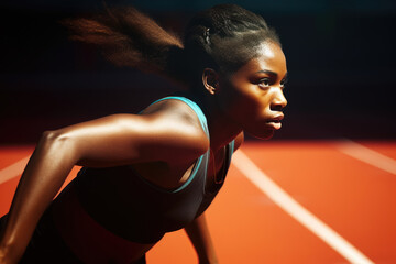 Wall Mural - Woman wearing blue top and black shorts is seen on tennis court. This image can be used for sports-related content or to depict active lifestyle.