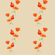 © Elena - Watercolor seamless pattern with hand drawn summer bright red poppy flowers. Isolated on color background. Design for invitations, wedding, love or greeting cards, paper, print, textile