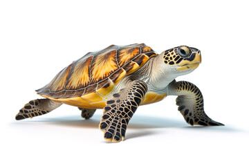 Poster - Image of sea turtle on white background. Undersea animals. Illustration, Generative AI.