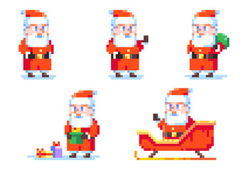 Sticker - Pixel Art Santa Claus Character Set. Retro 8 bit Style Merry Christmas and Happy New Year Winter Holidays Illustration. Ideal for Sticker, Retro Decorative Element, Game Asset, Emoji, Avatar.	