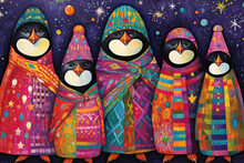Penguin Party In A Kaleidoscope Of Colors