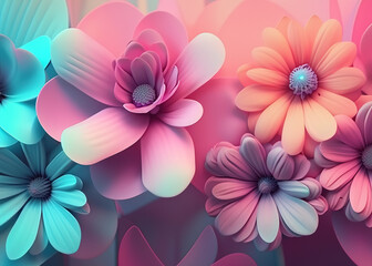 Wall Mural - abstract futuristic flower background in bright vivid colours created with generative ai technology