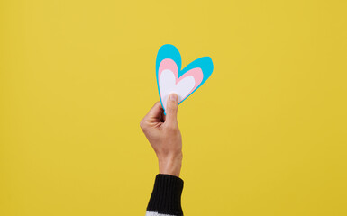 Sticker - holds heart with colors of the transgender flag