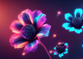 Wall Mural - abstract futuristic flower background in bright vivid colours created with generative ai technology