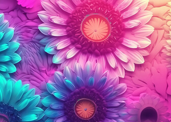 Wall Mural - abstract futuristic flower background in bright vivid colours created with generative ai technology