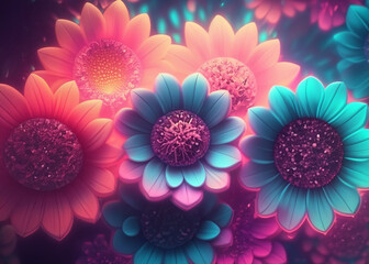 Wall Mural - abstract futuristic flower background in bright vivid colours created with generative ai technology