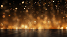 The Black Background Is Festive, The Horizon Line Is Bokeh, The Glare From Blurred Golden Sparks Along The Narrow Horizon