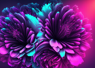 Wall Mural - abstract futuristic flower background in bright vivid colours created with generative ai technology
