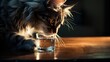 Thirsty cat drinking water and sufficient fluid intake for maintaining a healthy lifestyle in pets. Focus to cat hydration and drink to avoid thirst.