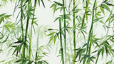 Fototapeta Dziecięca - Seamless Pattern of  Watercolor Bamboo Trees Leaves consolidated on white background Repeatable Tile