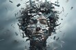 A woman's head is surrounded by a bunch of paper, AI