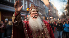 Sinterklaas Say Hello To Participants At The Annual Christmas Fair.