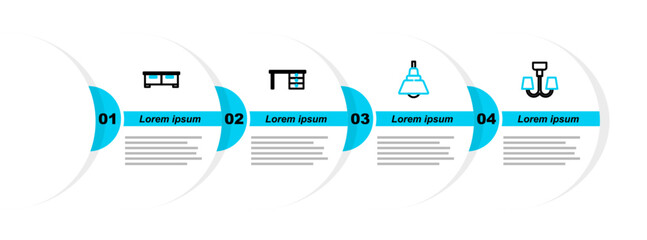 Poster - Set line Chandelier, Office desk and Chest of drawers icon. Vector