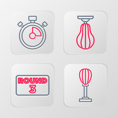 Poster - Set line Punching bag, Boxing ring board, and Stopwatch icon. Vector