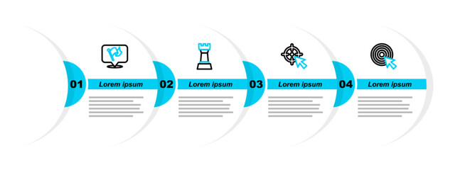 Poster - Set line Target with arrow, Chess and Flag icon. Vector