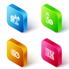 Sticker - Set Isometric line Router and wi-fi setting, USB flash drive, Stopwatch and Old hourglass with sand icon. Vector