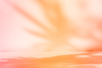 Leinwandbilder - Abstract pastel color gradient studio background for product presentation. Empty room with shadows of window and flowers and palm leaves . 3d room with copy space. Summer concert. Blurred backdrop.