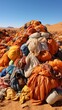 mountain of discarded clothes, textile waste, consumption problems and 