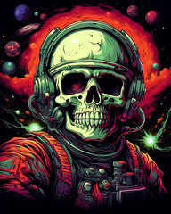 skeleton wearing astronaut costume in space