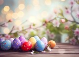 Fototapeta Zachód słońca - A lively background adorned with colorful Easter eggs